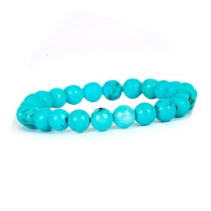 Turquoise Bracelet (8mm) by Salasar Gems – lab certified natural stone bracelet for wealth, money attraction & prosperity. Energized crystal for Reiki, Vastu & manifestation.